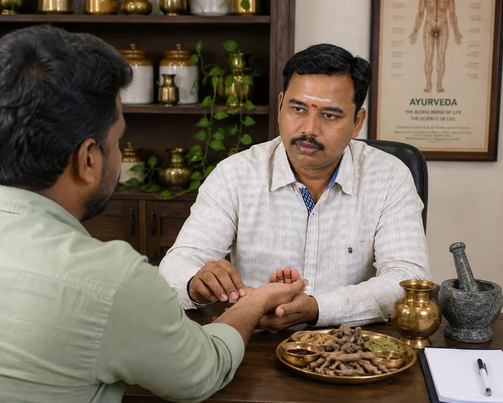 Nadi Pariksha, the traditional Ayurvedic pulse reading
