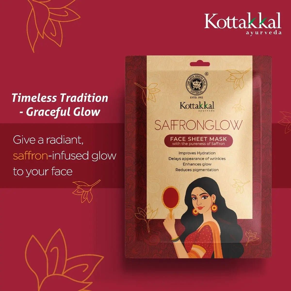 Saffronglow - Face Sheet Mask - KOTTAKKAL ARYA VAIDYASALA